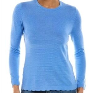 J. McLaughlin Womens Cashmere Blend Henri Sweater Scalloped Hem Size L Blue
